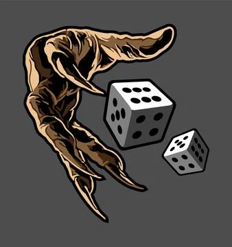 Spooky hands and two dice black background Stock Illustration