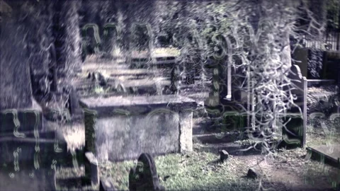 Spooky Happy Halloween Message in Graveyard Stock Footage 139845592