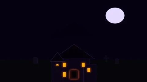 Spooky haunted house and graveyard night scene with glowing windows and ful.. Stock Footage 344710259