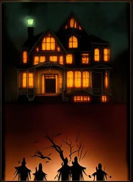 Spooky Haunted House with Trick or Treaters on Halloween Illustrazione stock
