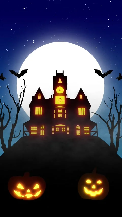 Spooky Haunted Mansion Under Full Moon with Jack O Lanterns Vidéo 343625170