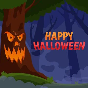 Spooky Haunted Tree Welcoming Stock Illustration
