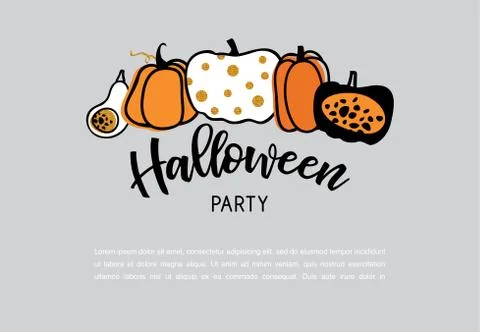 Spooky header or banner with glitter Halloween pumpkins. Poster, banner or Stock Illustration