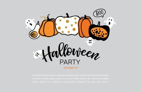 Spooky header or banner with glitter Halloween pumpkins. Poster, banner or Stock Illustration