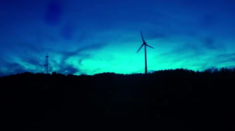 Spooky horror modern windmill establishing shot creepy blue tint, click for HD Stock Footage 43860860