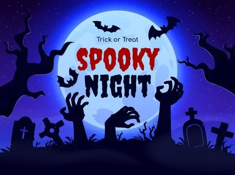 Spooky horror night Halloween vector banner Stock Illustration
