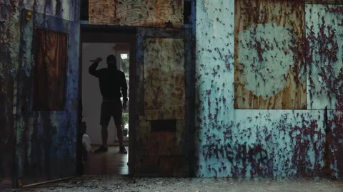 Spooky House Psycho Knife Attack Bloody Walls Paranormal Scene Vídeo Stock 208660449