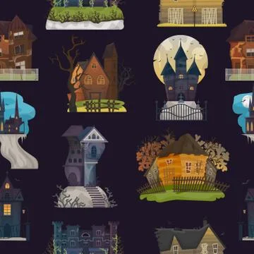 Spooky house vector haunted castle with dark scary horror nightmare on halloween Stock Illustration
