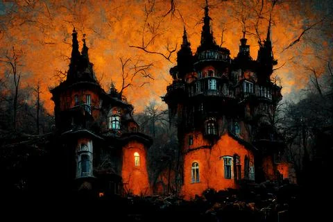 Spooky house in the woods Stock Illustration