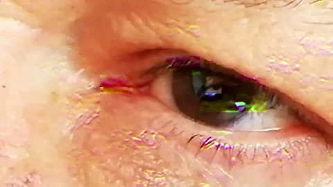 Spooky Human Eye Watching With Glitch Effect Stock Footage 261079485