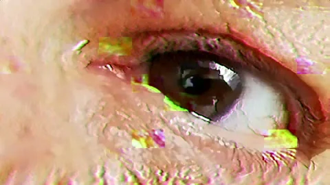 Spooky Human Eye Watching With Glitch Effect Stock Footage 261592963