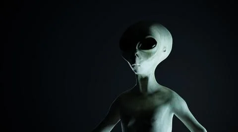 Spooky humanoid alien on black background. 3D rendered illustration. Stock Illustration