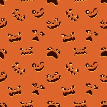 Spooky jack o lantern emotions repeat background on orange Stock Illustration