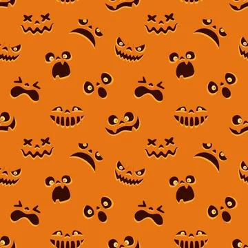 Spooky jack o lantern emotions repeat background on orange Stock Illustration