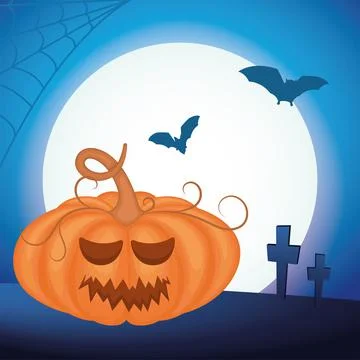 Spooky jack o lantern on a graveyard Halloween invitational card Vector Illustrazione stock