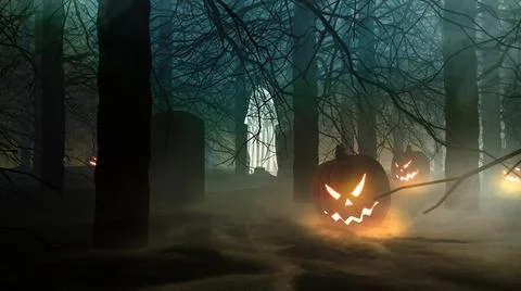 Spooky jungle Halloween Theme with ghost floating in the background Illustrazione stock