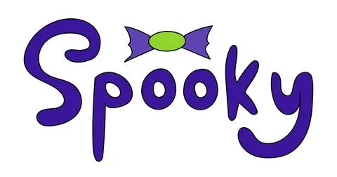Spooky lettering design with candy on white background. Stock Illustration