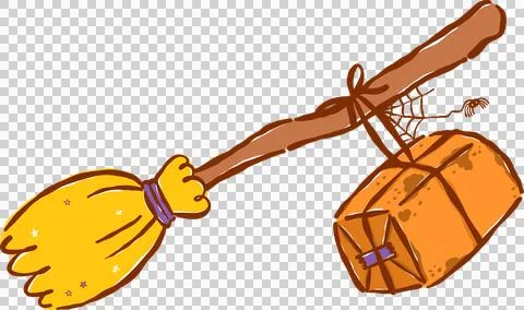 Spooky Mail Halloween Delivery, Witch Broom with Box Hand Drawn Illustration Stock Illustration