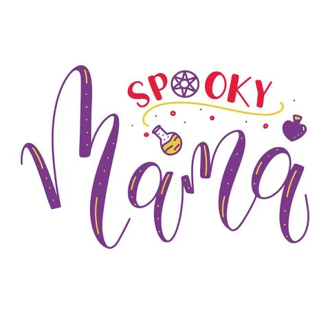 Spooky mama - colored vector illustration with lettering Stock Illustration