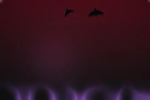 Spooky night bats flying over purple mist on dark red gradient background f.. Stockillustratie