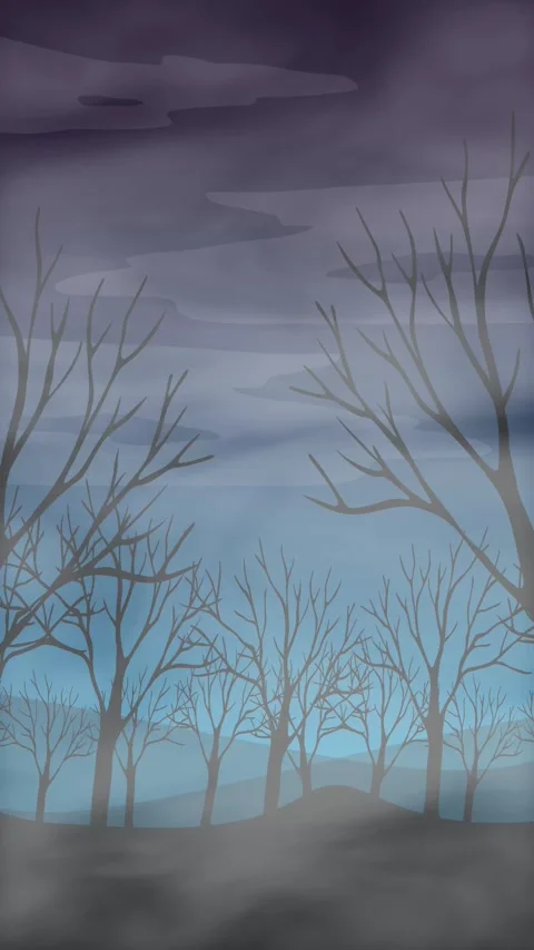Spooky Night Forest with Floating Fog Vertical Animation Overlay Stock Footage 345120965
