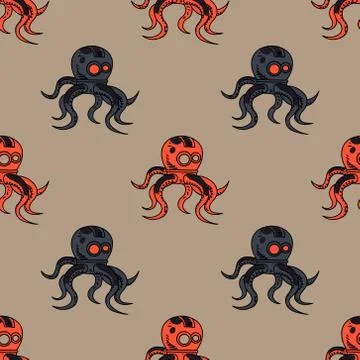 Spooky octupus robot seamless pattern Stock Illustration