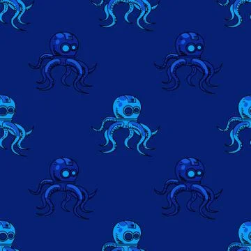 Spooky octupus robot seamless pattern Illustrazione stock