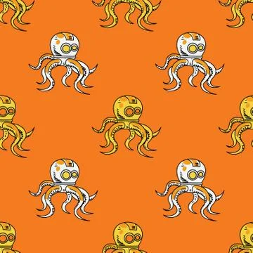 Spooky octupus robot seamless pattern Stock Illustration