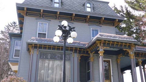 Spooky Old House with Lamp Post 4K Stock Footage 128694122