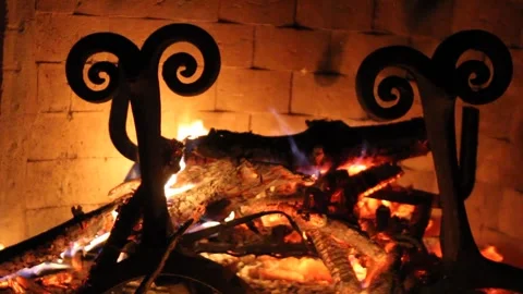 Spooky Orange Fire On Cast Iron Spiral Racks Stock Footage 252006096