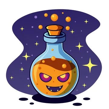 Spooky Orange Magic Potion with Laughing Spirit Face Illustration