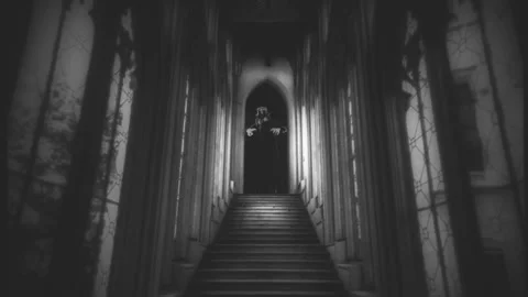 Spooky Paranormal Ghost Haunted House Stairway Old Film Effect 스톡 동영상 279839989
