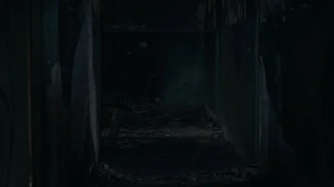 Spooky passage with dilapidated surroundings, Desolate hallway filled with decay 스톡 동영상 324787479