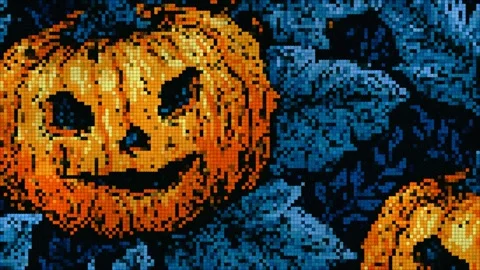 Spooky pixelated Halloween pumpkin lantern retro 8-bit holiday background 库存影片 344255802