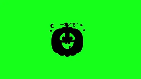 Spooky Pumpkin Face Animation on Green Screen Chroma Key Background in 4K Stock Footage 340425555