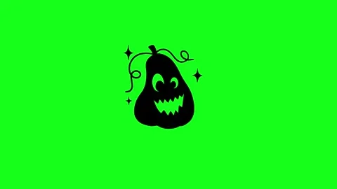 Spooky Pumpkin Face Animation on Green Screen Chroma Key Background in 4K Stock Footage 340425556