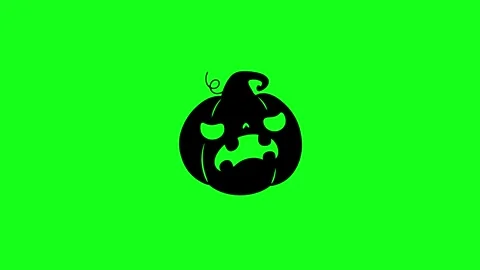 Spooky Pumpkin Face Animation on Green Screen Chroma Key Background in 4K Stock Footage 340425596