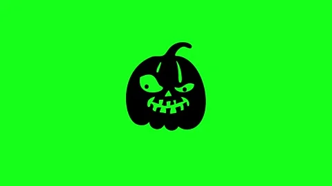 Spooky Pumpkin Face Animation on Green Screen Chroma Key Background in 4K Stock Footage 340425622