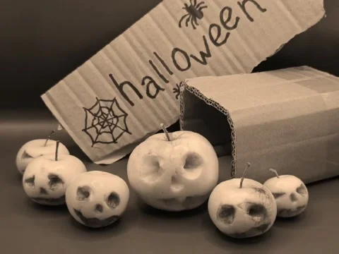 Spooky pumpkins, sepia effect Video stock 344463965