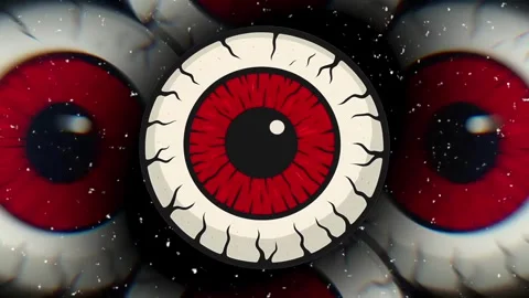 Spooky red eyeball animation with glitch effect background Stock Footage 337322582