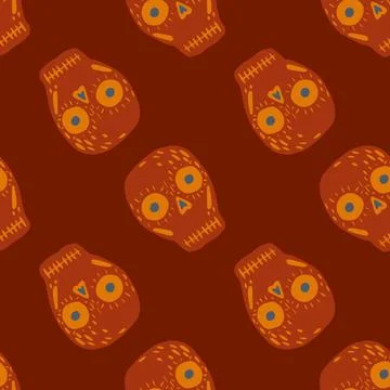 Spooky seamless pattern with maroon tones spooky skulls print. Day of death b Stock Illustration