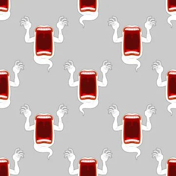 Spooky seamless pattern. Terrible howling wraith background. Monster scares o Stock Illustration