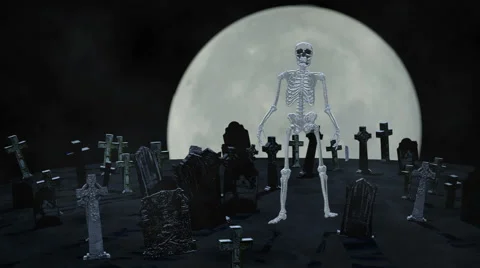 A Spooky Skeleton Dances in a Graveyard | Stock Video | Pond5