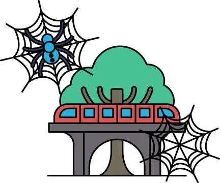 Spooky spider hangs from a large web イラスト素材