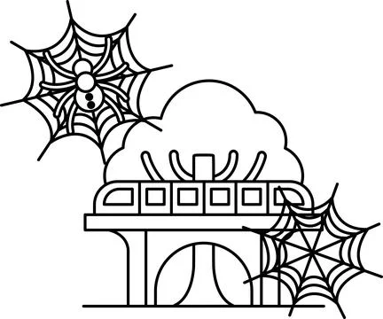Spooky spider hangs from a large web Stock Illustration