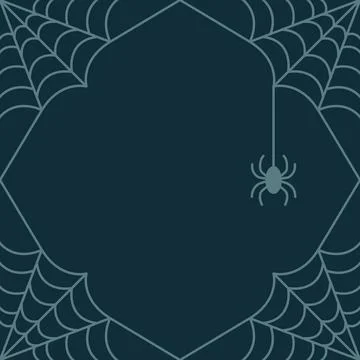 Spooky spider web frame border with hanging spider and copy space. Stock Illustration
