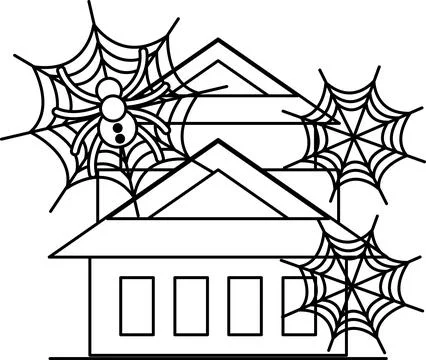 Spooky spider webs cling to a haunted house Illustrazione stock