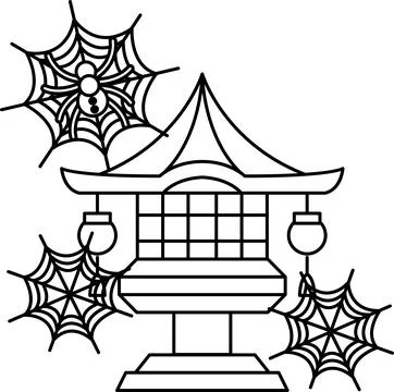 Spooky spider webs frame an eerie temple lantern 스톡 일러스트
