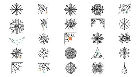 Spooky spiderweb collection vector illustration pack with diverse web shapes 스톡 일러스트
