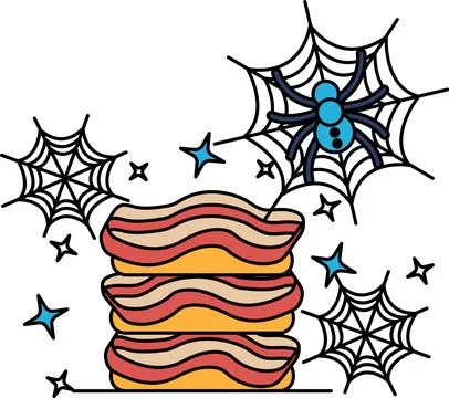 Spooky spiderwebs frame a wavy, stacked object Stock Illustration